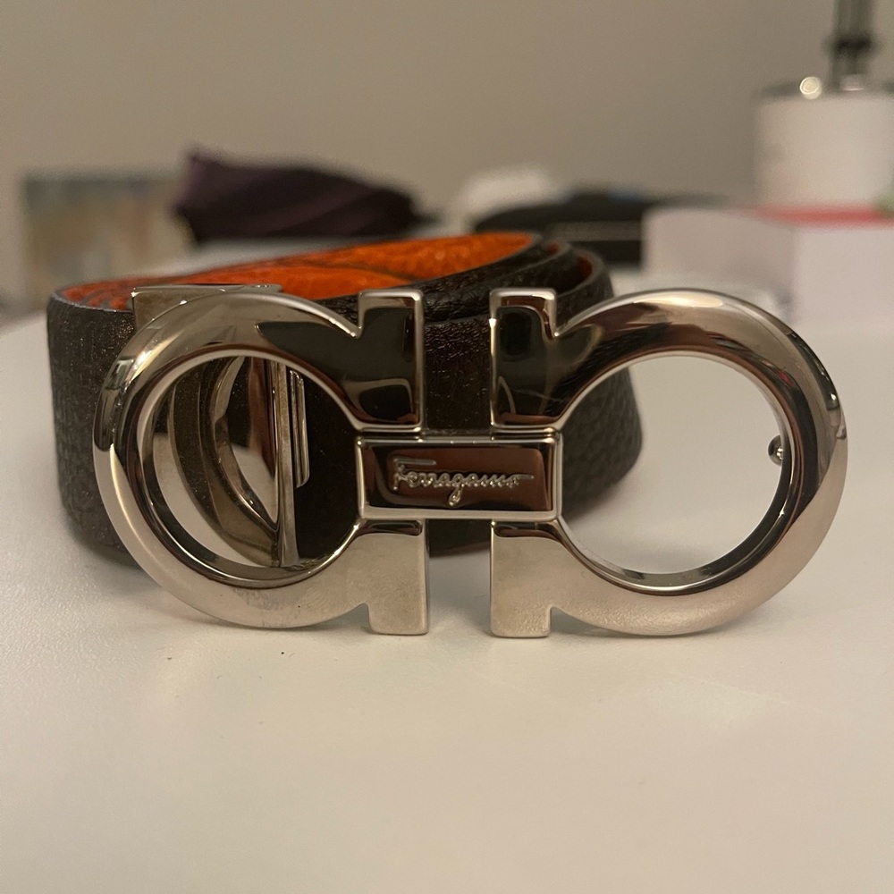 Ferragamo reversible leather belt (black and orange)
